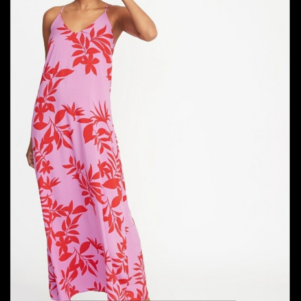 Old Navy Pink and Red Floral Maxi Dress